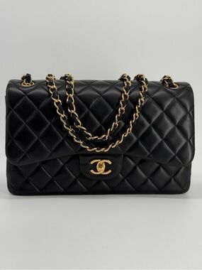 Chanel Classic Double Flap Jumbo Black Lambskin Shoulder Bag